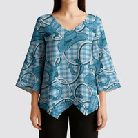 Blue Hawaii Palaka Cowboy Kimono Sleeve Blouse Hawaiian Paniolo Festival Spirit LT19 - Polynesian Pride