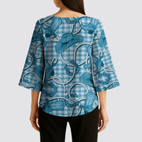 Blue Hawaii Palaka Cowboy Kimono Sleeve Blouse Hawaiian Paniolo Festival Spirit LT19 - Polynesian Pride
