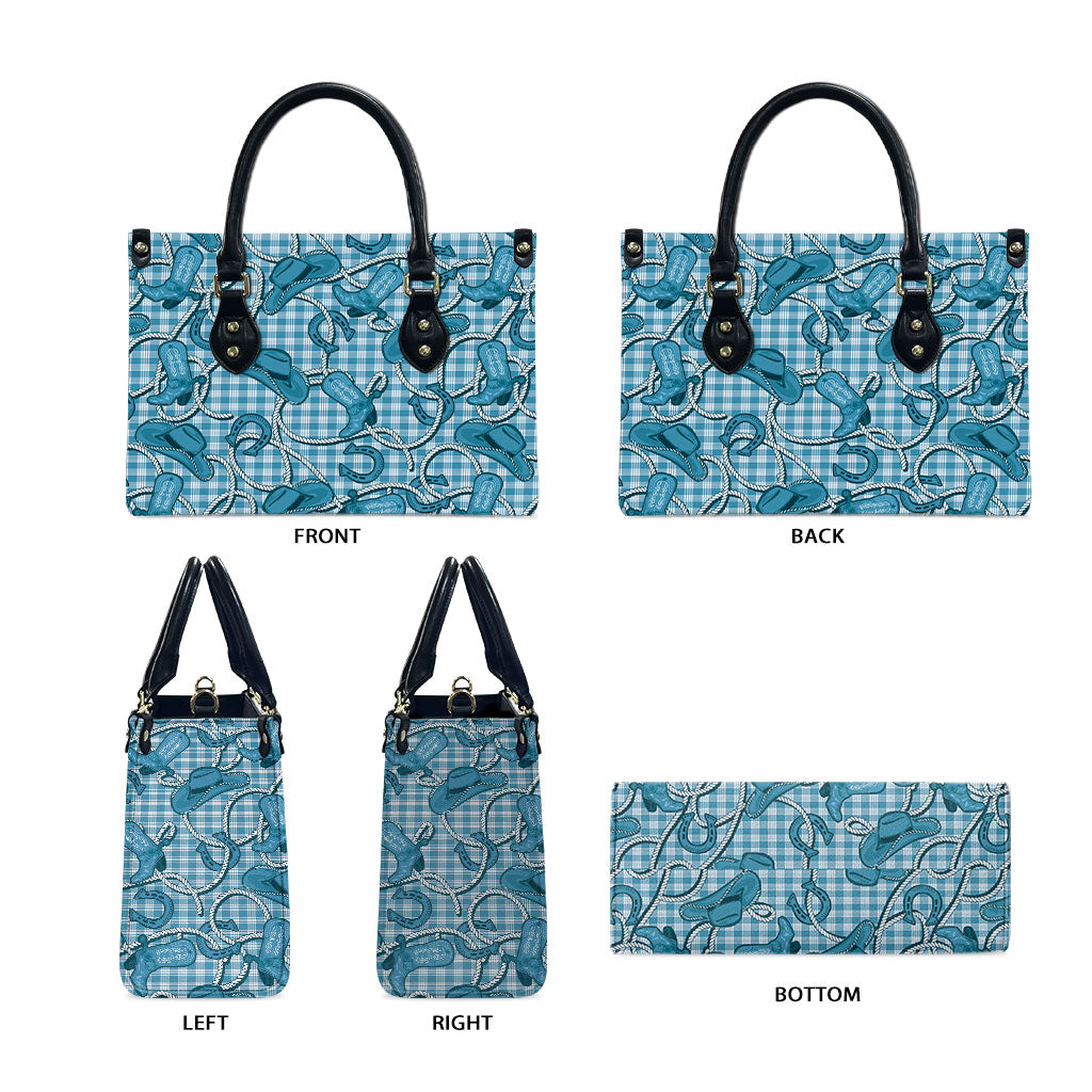 Blue Hawaii Palaka Cowboy Leather Bag Hawaiian Paniolo Festival Spirit LT19 - Polynesian Pride