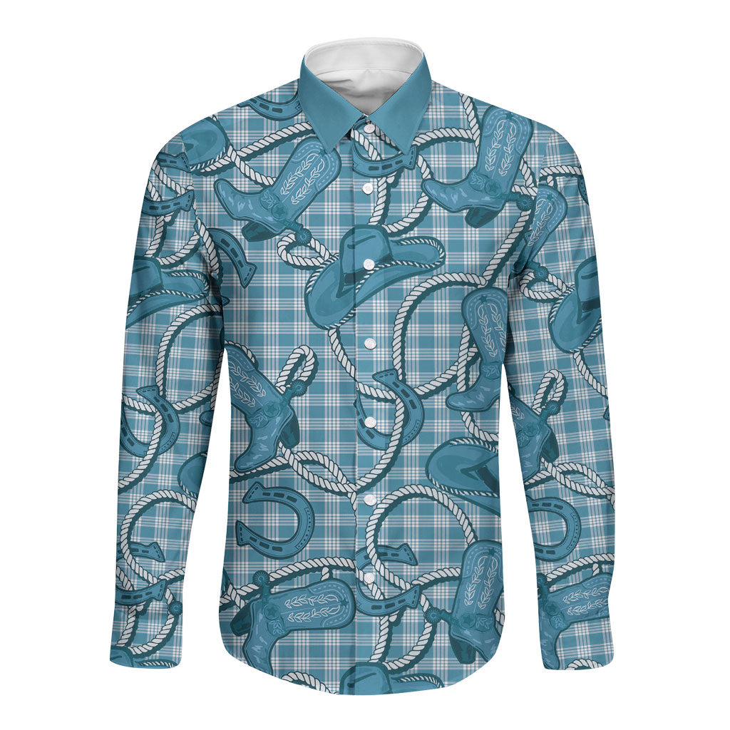 Blue Hawaii Palaka Cowboy Long Sleeve Button Shirt Hawaiian Paniolo Festival Spirit LT19 Unisex Blue - Polynesian Pride