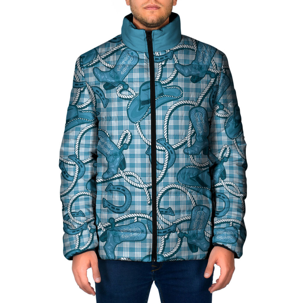 Blue Hawaii Palaka Cowboy Padded Jacket Hawaiian Paniolo Festival Spirit LT19 Men Blue - Polynesian Pride