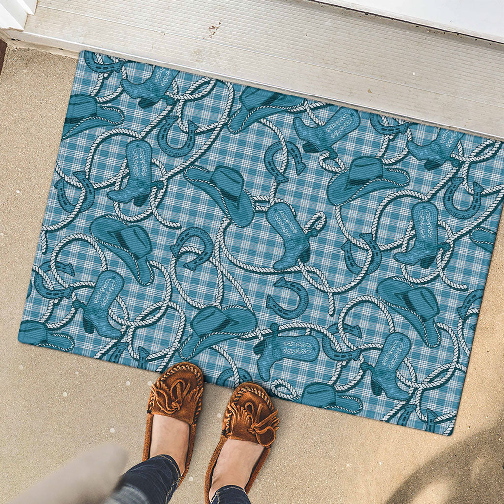 Blue Hawaii Palaka Cowboy Rubber Doormat Hawaiian Paniolo Festival Spirit LT19 - Polynesian Pride