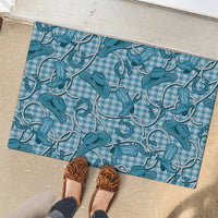 Blue Hawaii Palaka Cowboy Rubber Doormat Hawaiian Paniolo Festival Spirit LT19 - Polynesian Pride