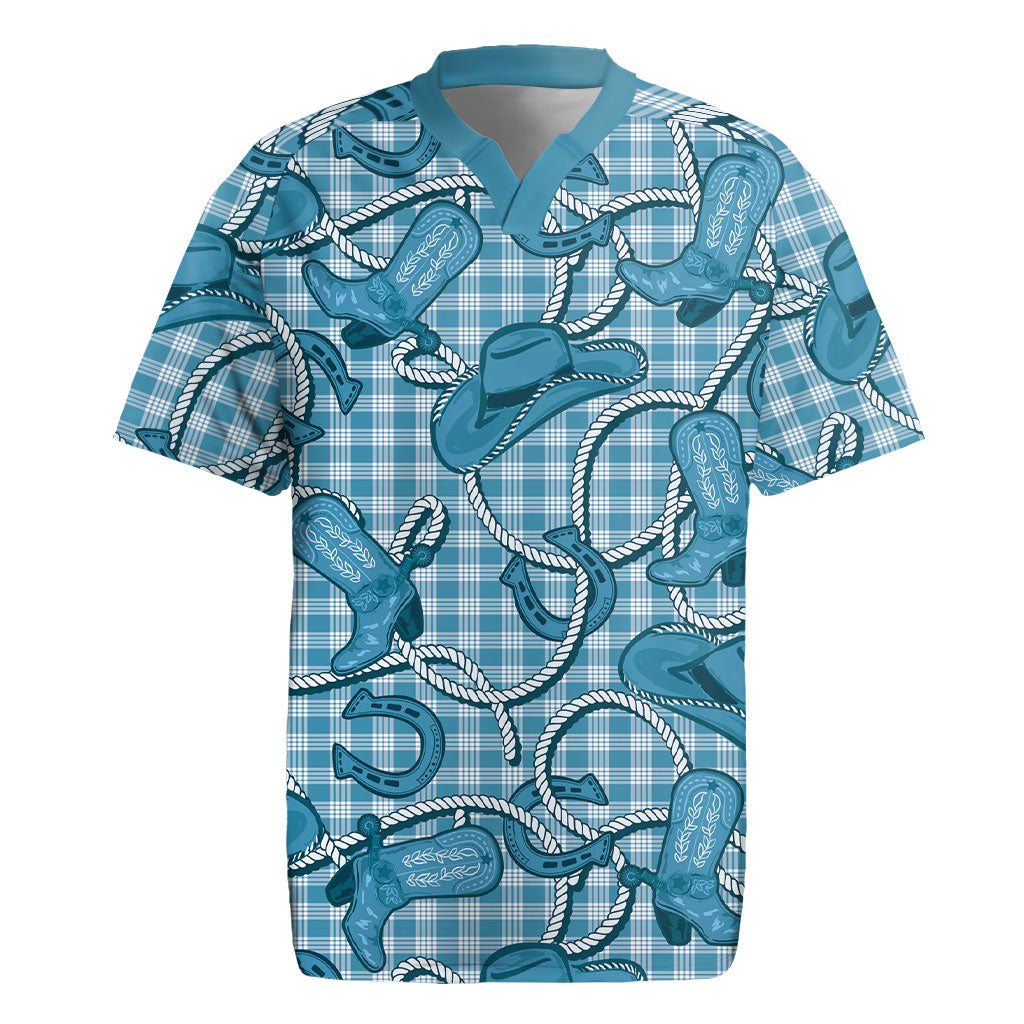 Blue Hawaii Palaka Cowboy Rugby Jersey Hawaiian Paniolo Festival Spirit LT19 Blue - Polynesian Pride