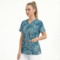 Blue Hawaii Palaka Cowboy Scrub Top Hawaiian Paniolo Festival Spirit LT19 - Polynesian Pride