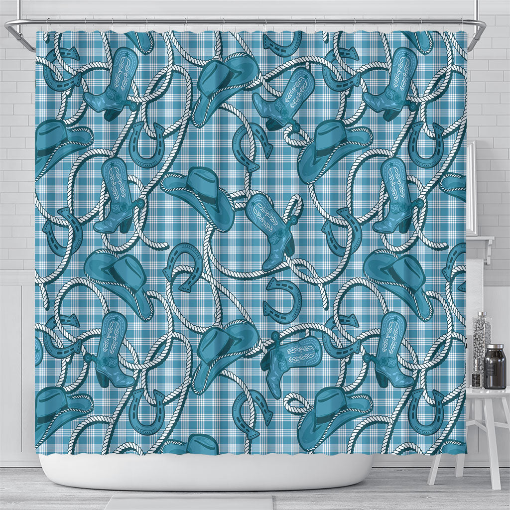 Blue Hawaii Palaka Cowboy Shower Curtain Hawaiian Paniolo Festival Spirit LT19 - Polynesian Pride