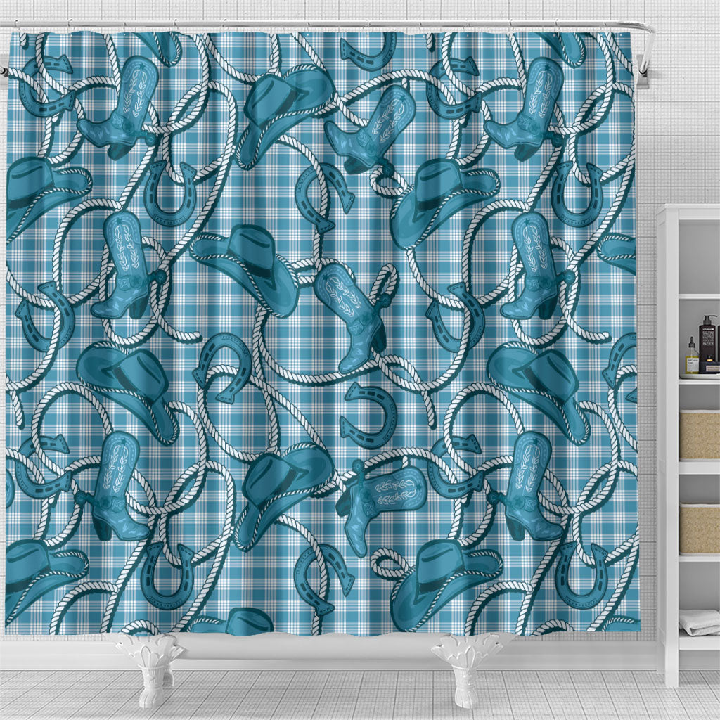 Blue Hawaii Palaka Cowboy Shower Curtain Hawaiian Paniolo Festival Spirit LT19 - Polynesian Pride