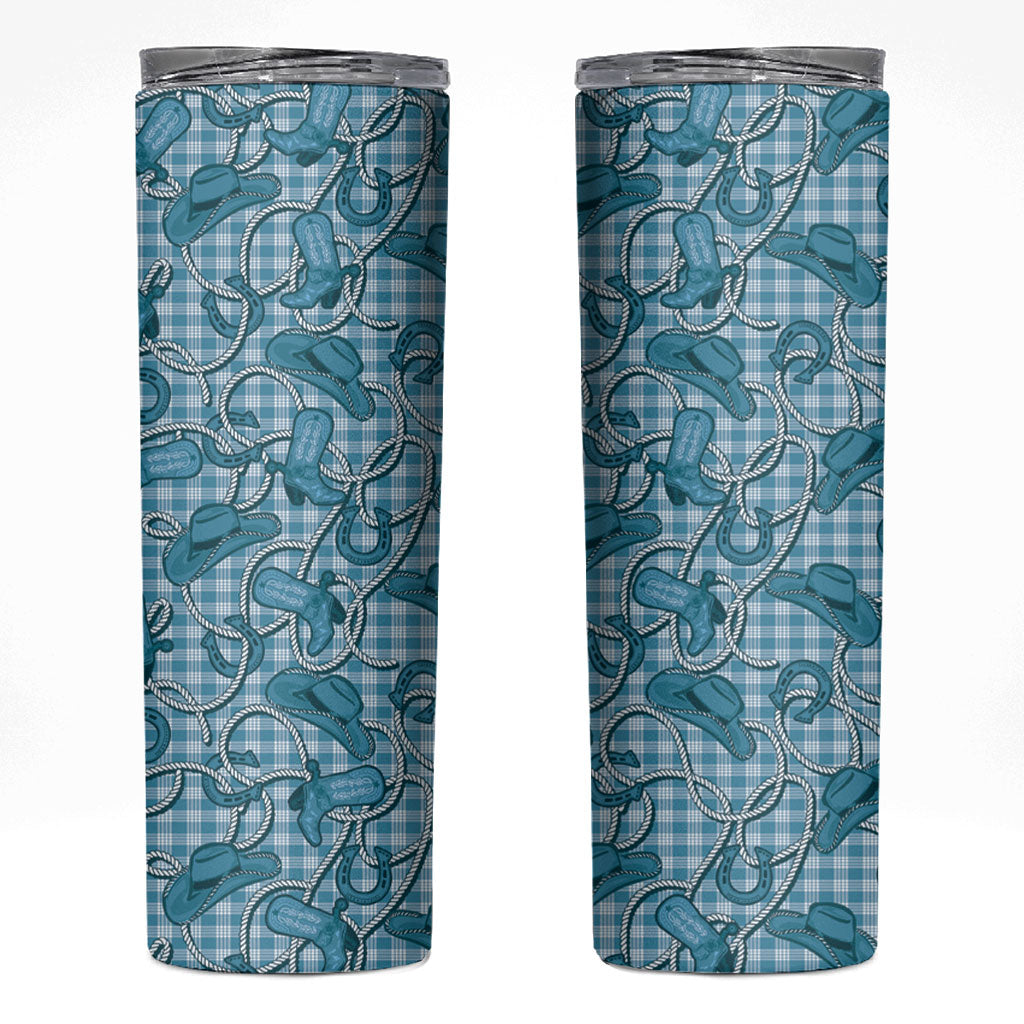 Blue Hawaii Palaka Cowboy Skinny Tumbler Hawaiian Paniolo Festival Spirit LT19 Blue - Polynesian Pride