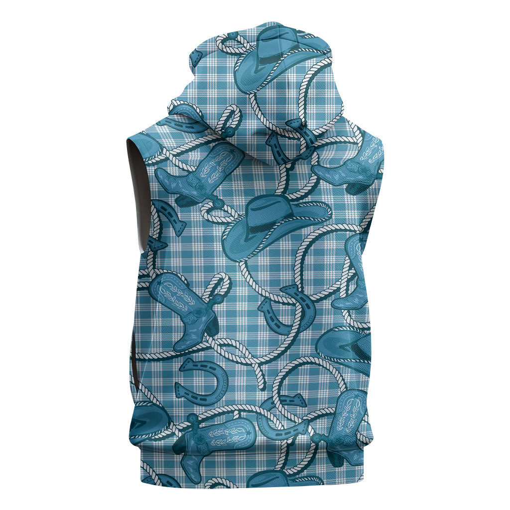 Blue Hawaii Palaka Cowboy Sleeveless Zip Hoodie Hawaiian Paniolo Festival Spirit LT19 - Polynesian Pride
