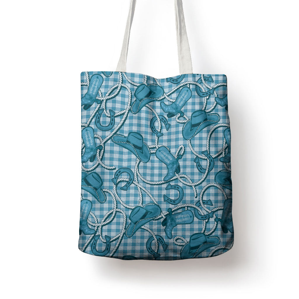 Blue Hawaii Palaka Cowboy Tote Bag Hawaiian Paniolo Festival Spirit LT19 - Polynesian Pride