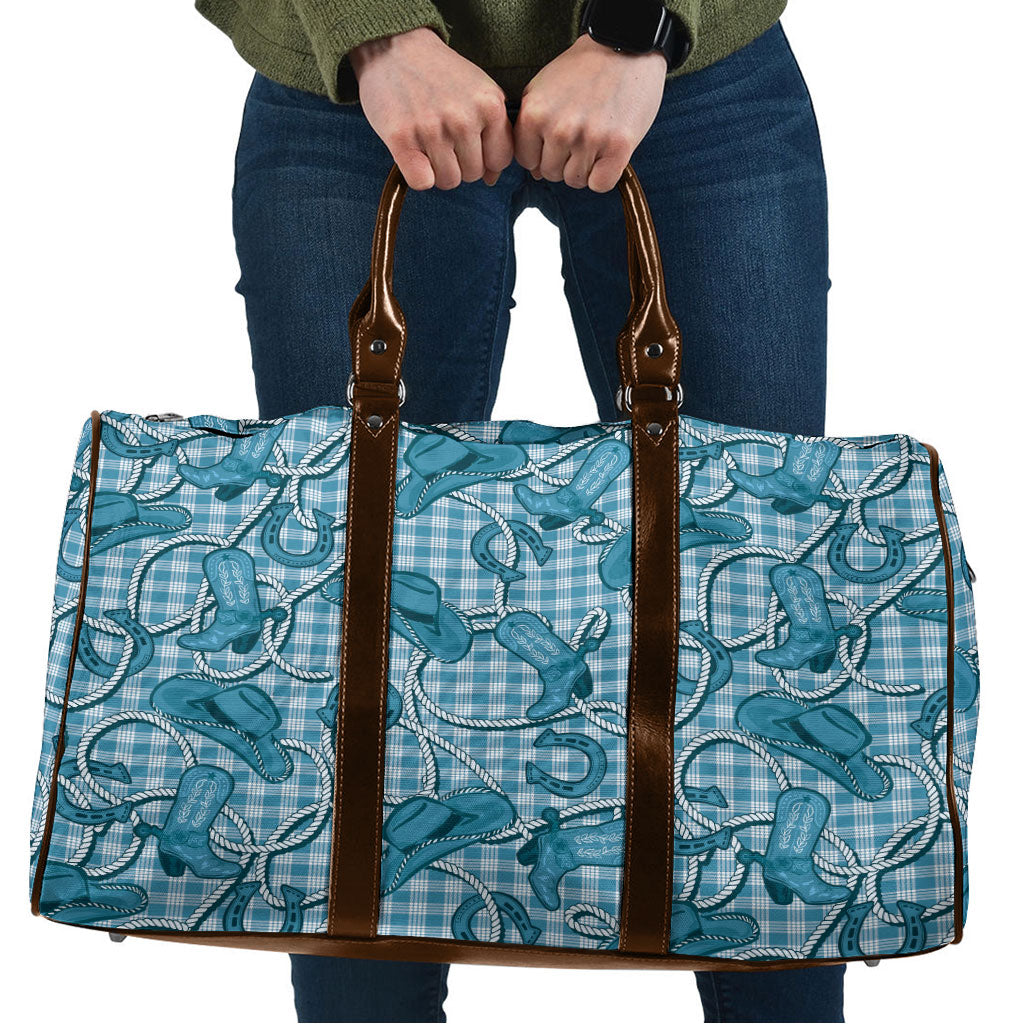 Blue Hawaii Palaka Cowboy Travel Bag Hawaiian Paniolo Festival Spirit LT19 Blue - Polynesian Pride