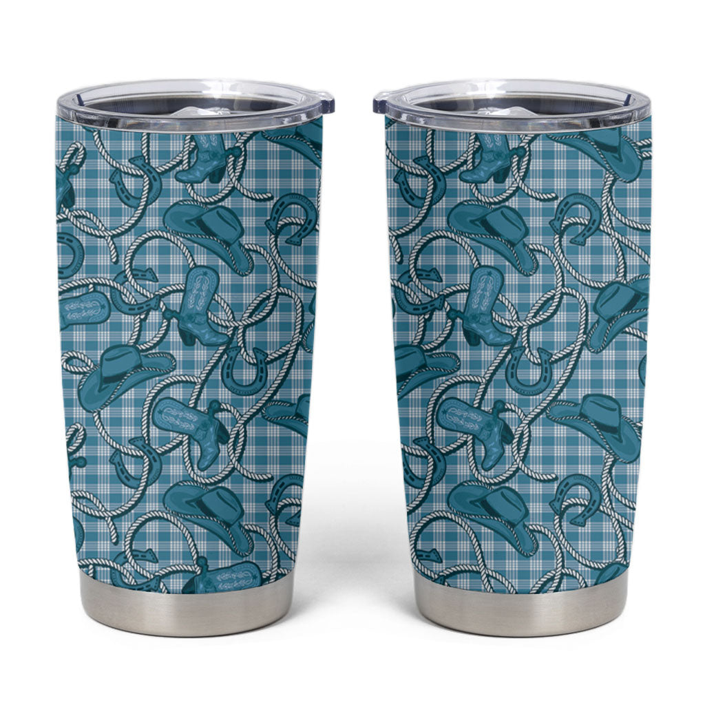 Blue Hawaii Palaka Cowboy Tumbler Cup Hawaiian Paniolo Festival Spirit LT19 Blue - Polynesian Pride