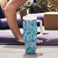 Blue Hawaii Palaka Cowboy Tumbler With Handle Hawaiian Paniolo Festival Spirit LT19 - Polynesian Pride