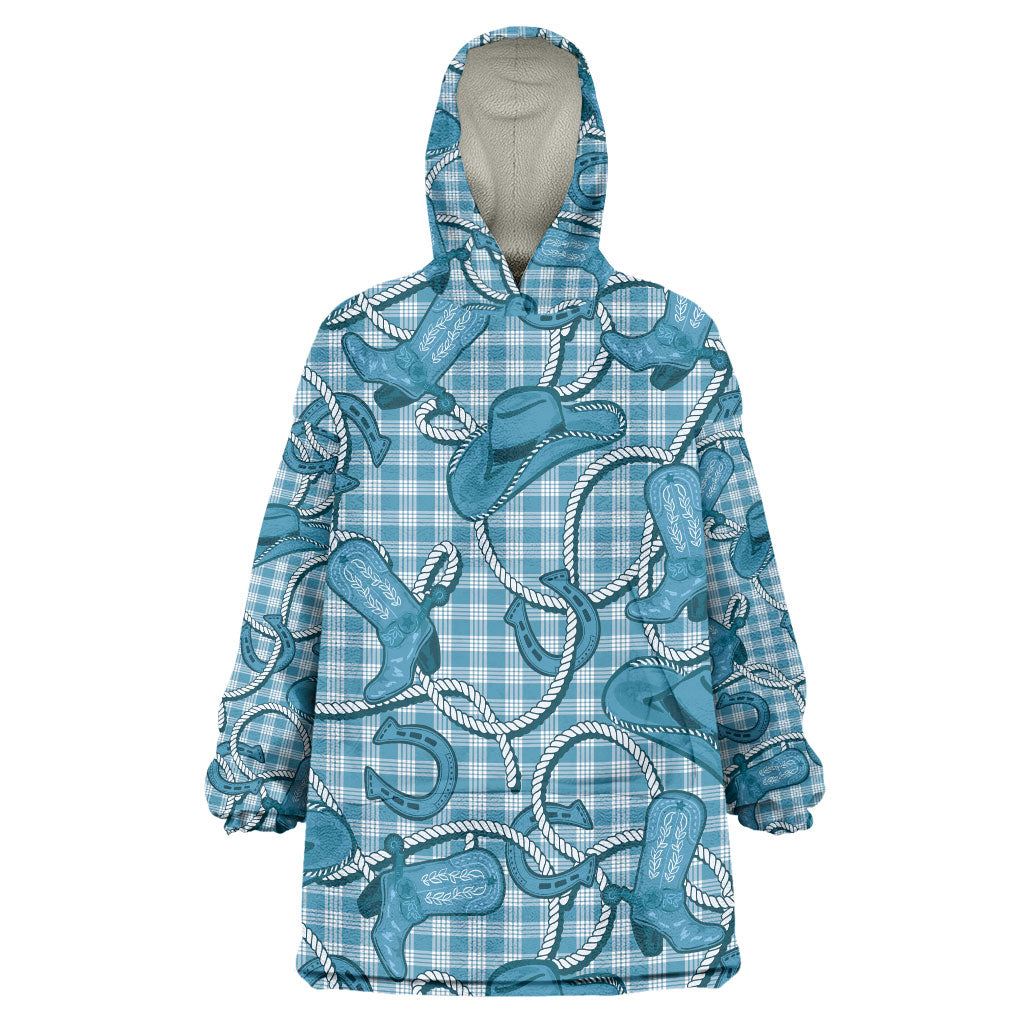 Blue Hawaii Palaka Cowboy Wearable Blanket Hoodie Hawaiian Paniolo Festival Spirit LT19 One Size Blue - Polynesian Pride
