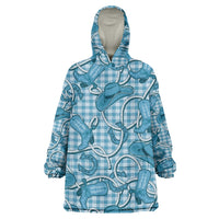 Blue Hawaii Palaka Cowboy Wearable Blanket Hoodie Hawaiian Paniolo Festival Spirit LT19 One Size Blue - Polynesian Pride