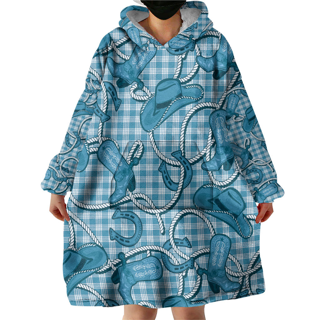 Blue Hawaii Palaka Cowboy Wearable Blanket Hoodie Hawaiian Paniolo Festival Spirit LT19 - Polynesian Pride