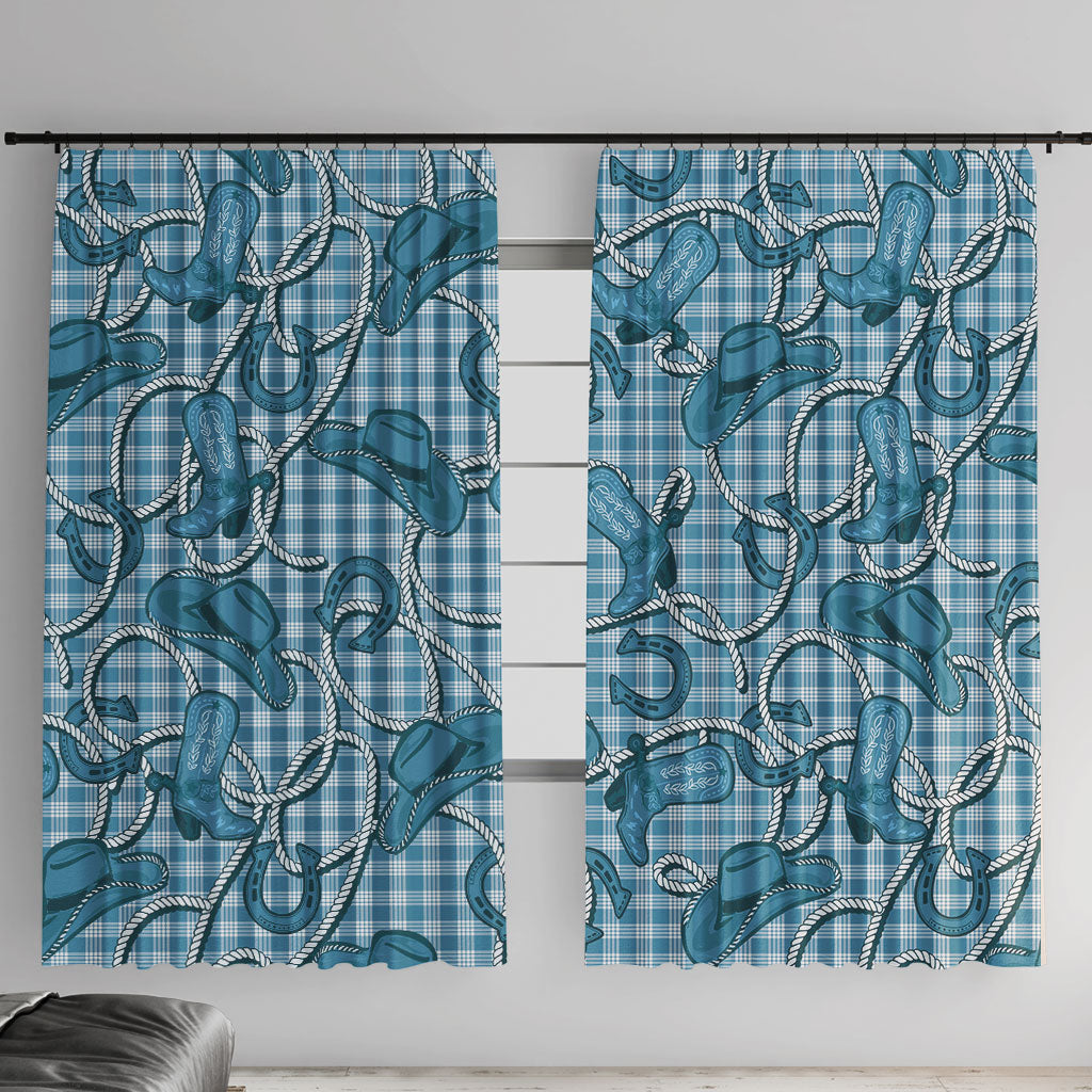 Blue Hawaii Palaka Cowboy Window Curtain Hawaiian Paniolo Festival Spirit LT19 With Hooks Blue - Polynesian Pride