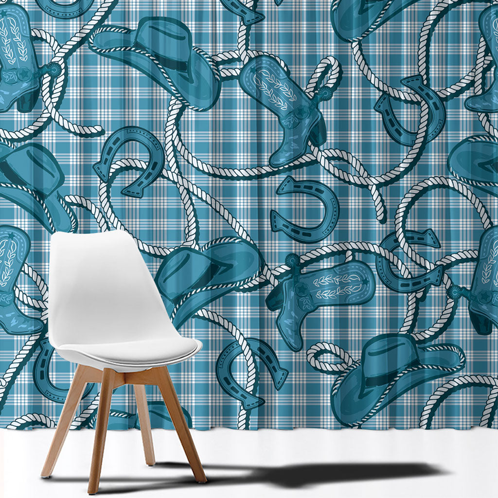 Blue Hawaii Palaka Cowboy Window Curtain Hawaiian Paniolo Festival Spirit LT19 - Polynesian Pride