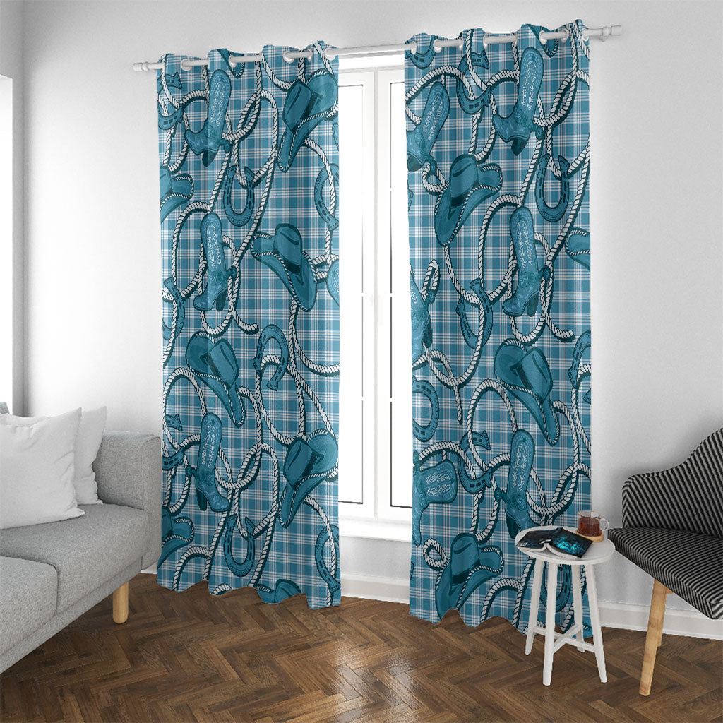 Blue Hawaii Palaka Cowboy Window Curtain Hawaiian Paniolo Festival Spirit LT19 With Grommets Blue - Polynesian Pride