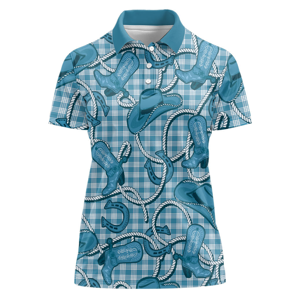 Blue Hawaii Palaka Cowboy Women Polo Shirt Hawaiian Paniolo Festival Spirit LT19 Female Blue - Polynesian Pride
