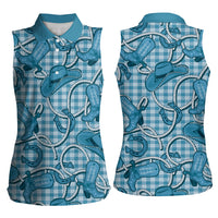 Blue Hawaii Palaka Cowboy Women Sleeveless Polo Shirt Hawaiian Paniolo Festival Spirit LT19 - Polynesian Pride