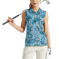 Blue Hawaii Palaka Cowboy Women Sleeveless Polo Shirt Hawaiian Paniolo Festival Spirit LT19 - Polynesian Pride