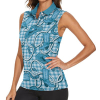 Blue Hawaii Palaka Cowboy Women Sleeveless Polo Shirt Hawaiian Paniolo Festival Spirit LT19 - Polynesian Pride