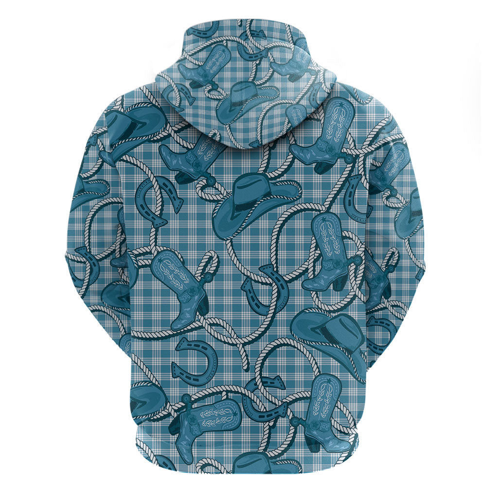 Blue Hawaii Palaka Cowboy Zip Hoodie Hawaiian Paniolo Festival Spirit LT19 - Polynesian Pride
