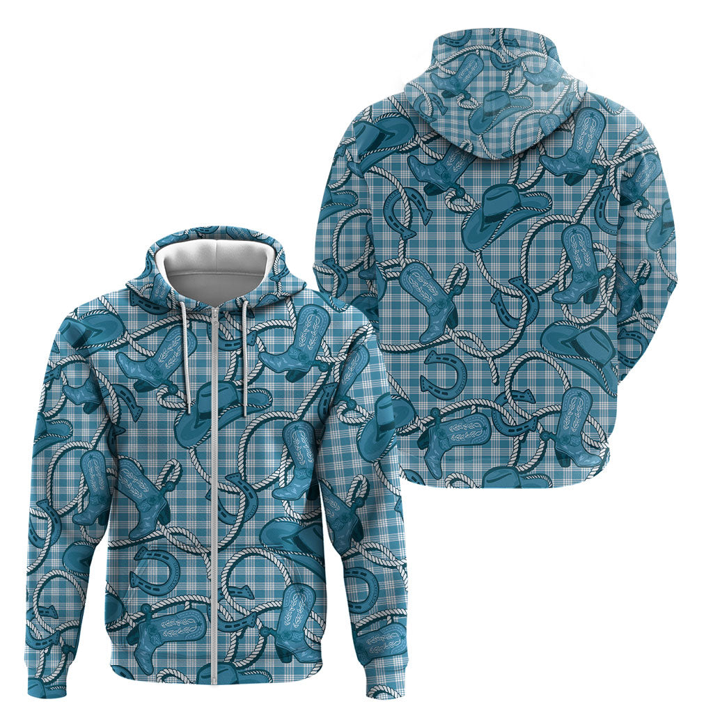 Blue Hawaii Palaka Cowboy Zip Hoodie Hawaiian Paniolo Festival Spirit LT19 - Polynesian Pride