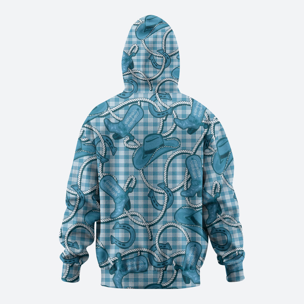 Blue Hawaii Palaka Cowboy Zip Hoodie Hawaiian Paniolo Festival Spirit LT19 - Polynesian Pride