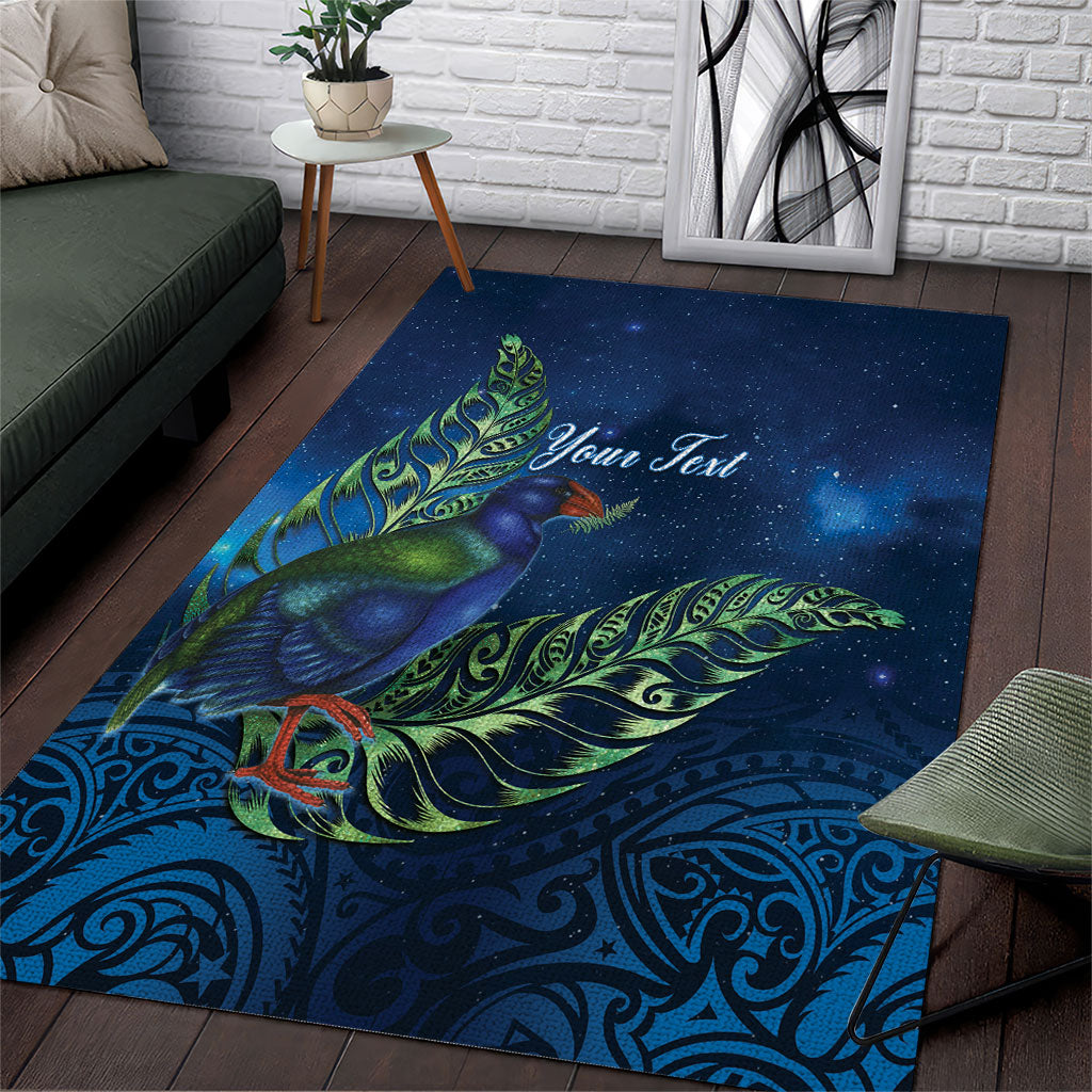 New Zealand Takahe Personalised Area Rug Silver Fern Galaxy Polynesian Pattern