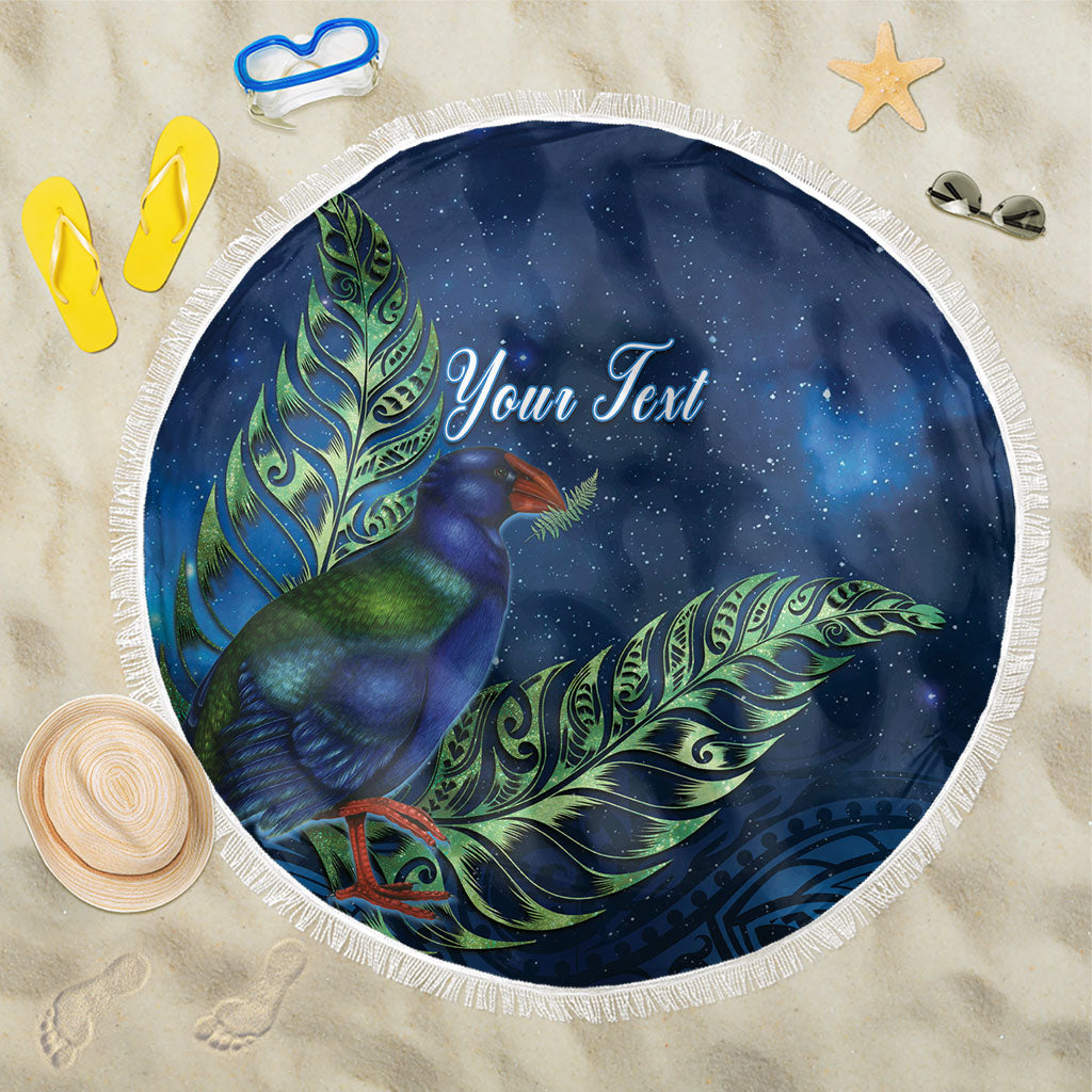 New Zealand Takahe Personalised Beach Blanket Silver Fern Galaxy Polynesian Pattern