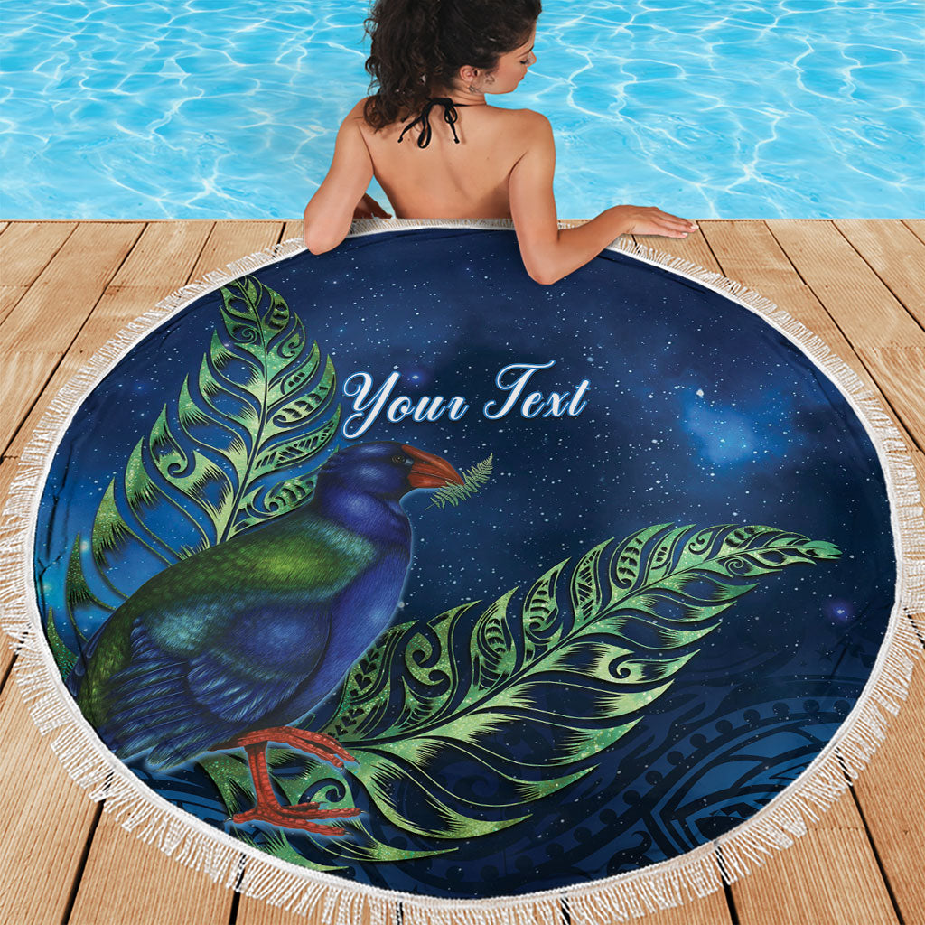 New Zealand Takahe Personalised Beach Blanket Silver Fern Galaxy Polynesian Pattern
