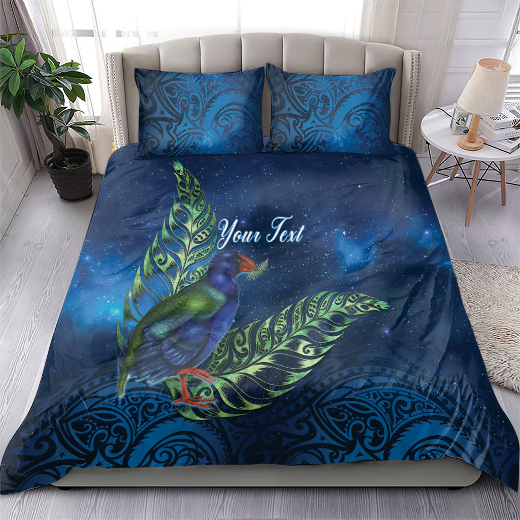 New Zealand Takahe Personalised Bedding Set Silver Fern Galaxy Polynesian Pattern