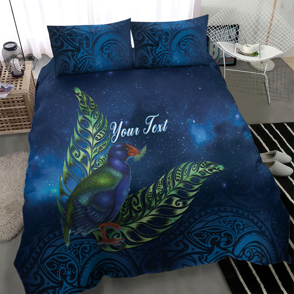 New Zealand Takahe Personalised Bedding Set Silver Fern Galaxy Polynesian Pattern