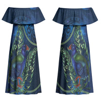 New Zealand Takahe Personalised Couples Matching Off Shoulder Maxi Dress and Long Sleeve Button Shirt Silver Fern Galaxy Polynesian Pattern LT22 - Polynesian Pride