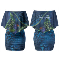 New Zealand Takahe Personalised Couples Matching Off Shoulder Short Dress and Long Sleeve Button Shirt Silver Fern Galaxy Polynesian Pattern LT22 - Polynesian Pride