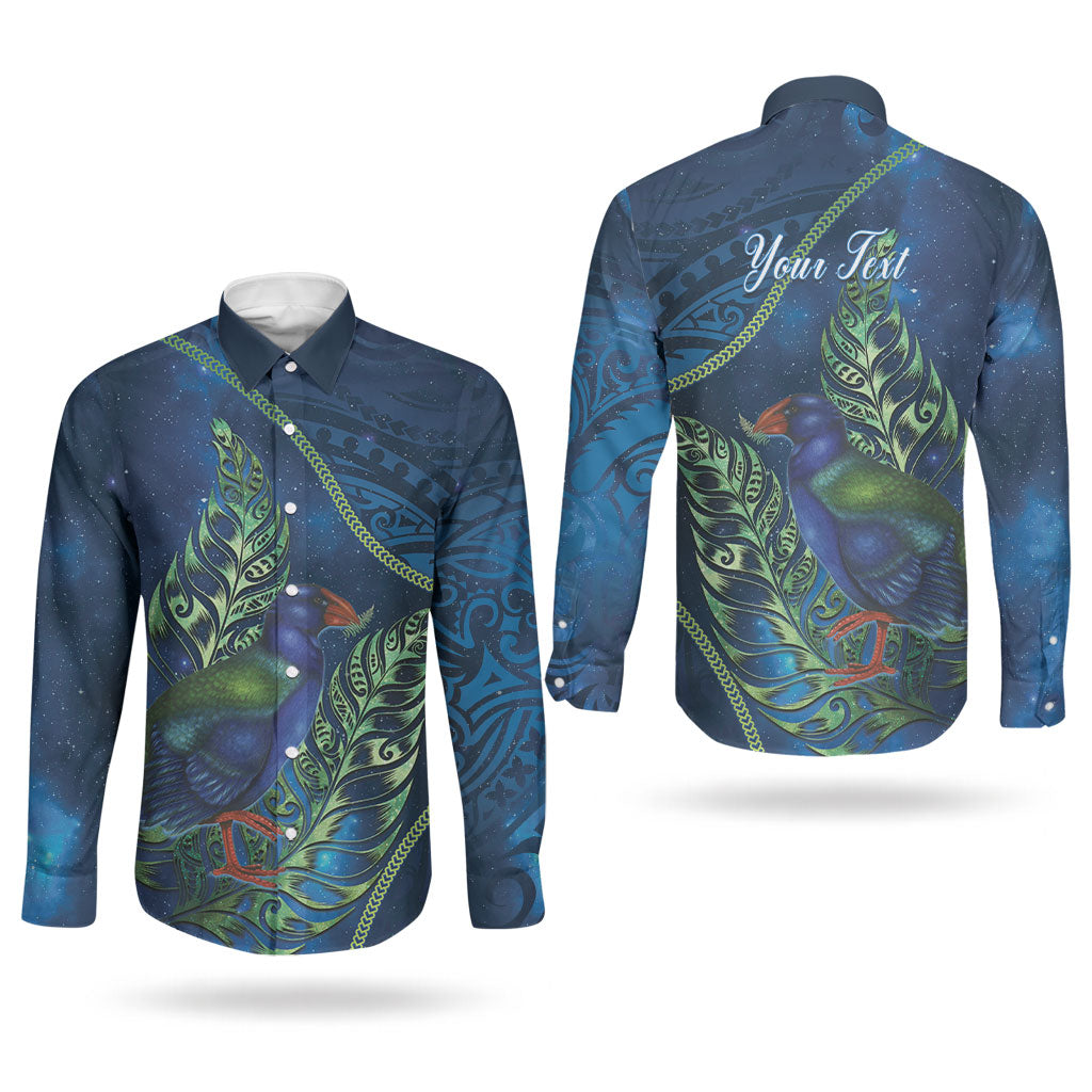 New Zealand Takahe Personalised Couples Matching Puletasi and Long Sleeve Button Shirt Silver Fern Galaxy Polynesian Pattern LT22 - Polynesian Pride