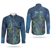 New Zealand Takahe Personalised Couples Matching Puletasi and Long Sleeve Button Shirt Silver Fern Galaxy Polynesian Pattern LT22 - Polynesian Pride