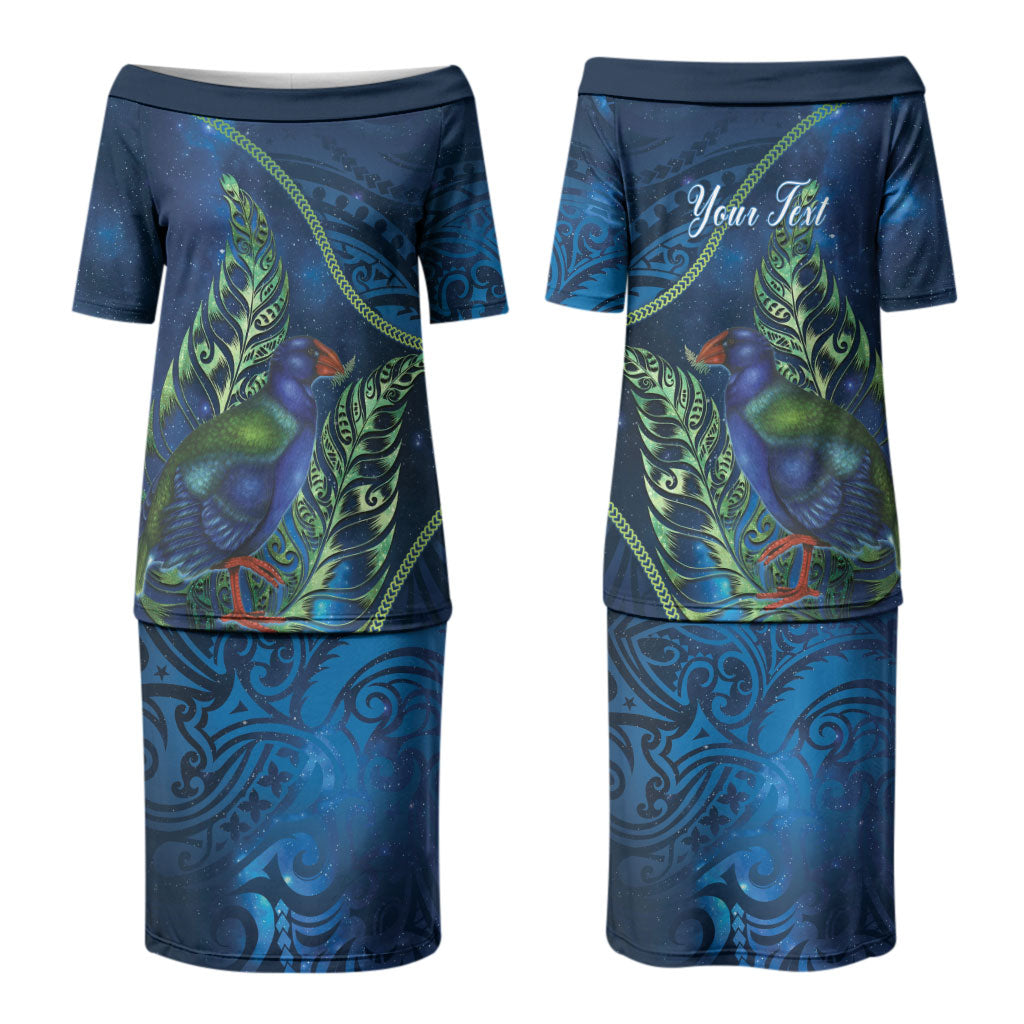 New Zealand Takahe Personalised Couples Matching Puletasi and Long Sleeve Button Shirt Silver Fern Galaxy Polynesian Pattern LT22 - Polynesian Pride