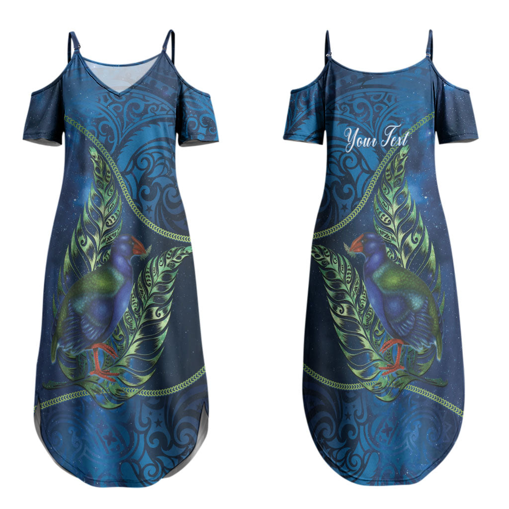 New Zealand Takahe Personalised Couples Matching Summer Maxi Dress and Long Sleeve Button Shirt Silver Fern Galaxy Polynesian Pattern LT22 - Polynesian Pride