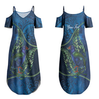 New Zealand Takahe Personalised Couples Matching Summer Maxi Dress and Long Sleeve Button Shirt Silver Fern Galaxy Polynesian Pattern LT22 - Polynesian Pride