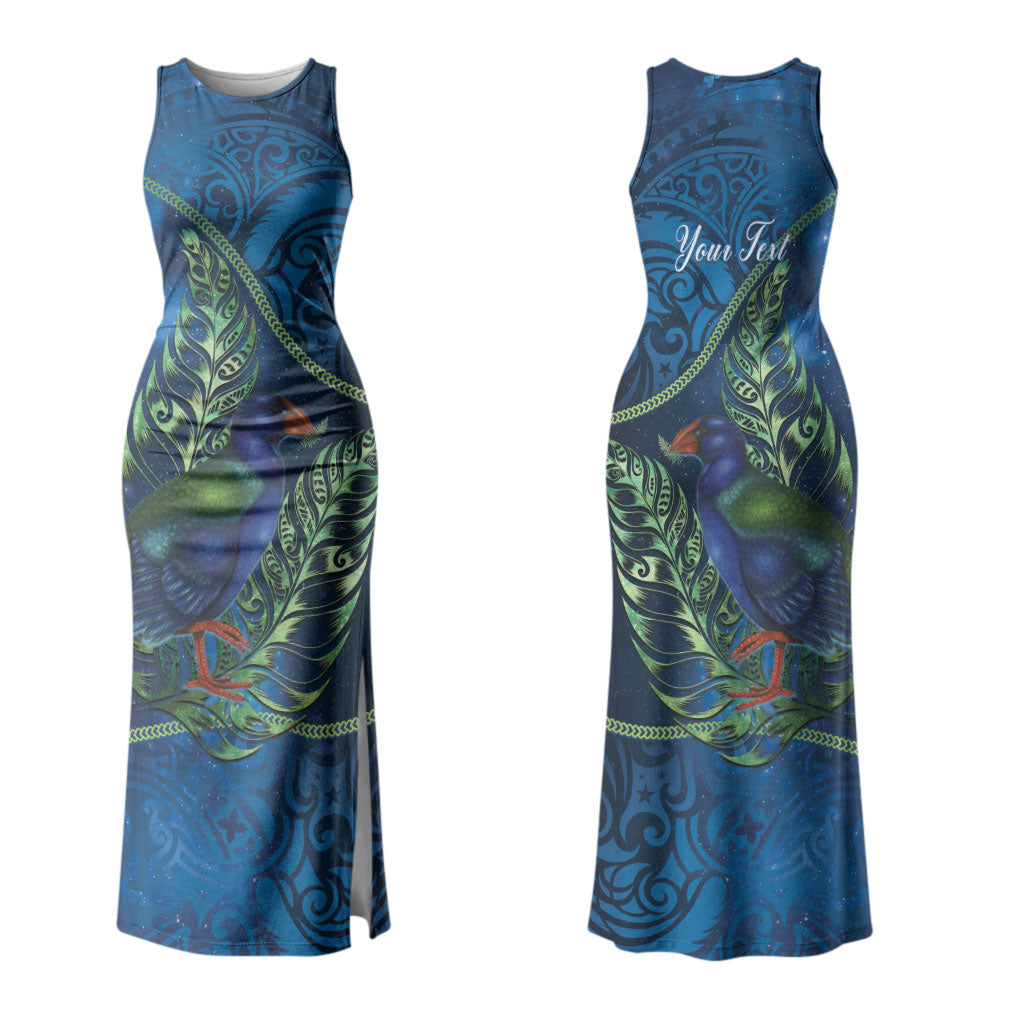 New Zealand Takahe Personalised Couples Matching Tank Maxi Dress and Long Sleeve Button Shirt Silver Fern Galaxy Polynesian Pattern LT22 - Polynesian Pride