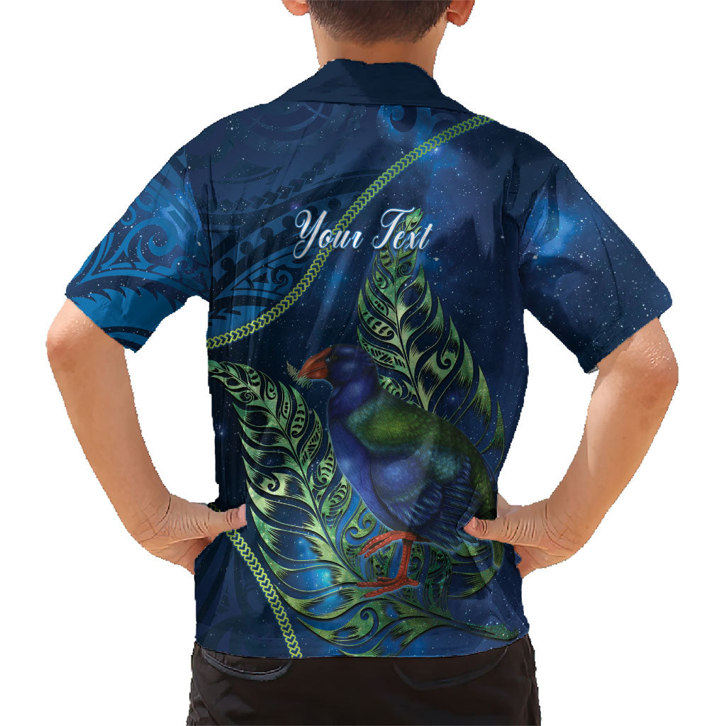 New Zealand Takahe Personalised Family Matching Long Sleeve Bodycon Dress and Hawaiian Shirt Silver Fern Galaxy Polynesian Pattern
