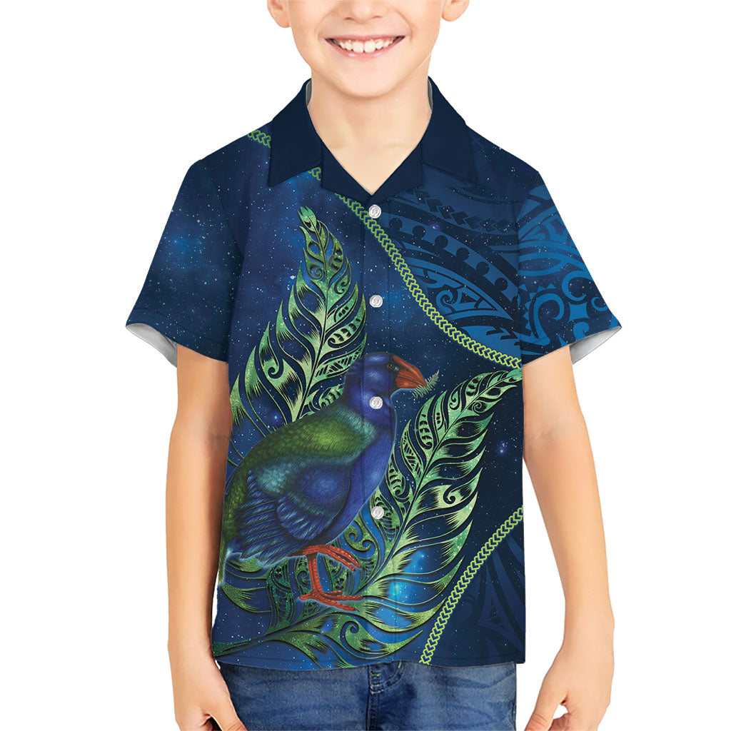 New Zealand Takahe Personalised Family Matching Long Sleeve Bodycon Dress and Hawaiian Shirt Silver Fern Galaxy Polynesian Pattern