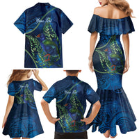 New Zealand Takahe Personalised Family Matching Mermaid Dress and Hawaiian Shirt Silver Fern Galaxy Polynesian Pattern