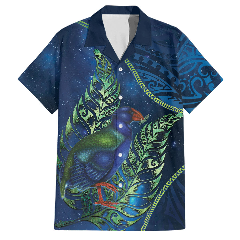 New Zealand Takahe Personalised Family Matching Off The Shoulder Long Sleeve Dress and Hawaiian Shirt Silver Fern Galaxy Polynesian Pattern