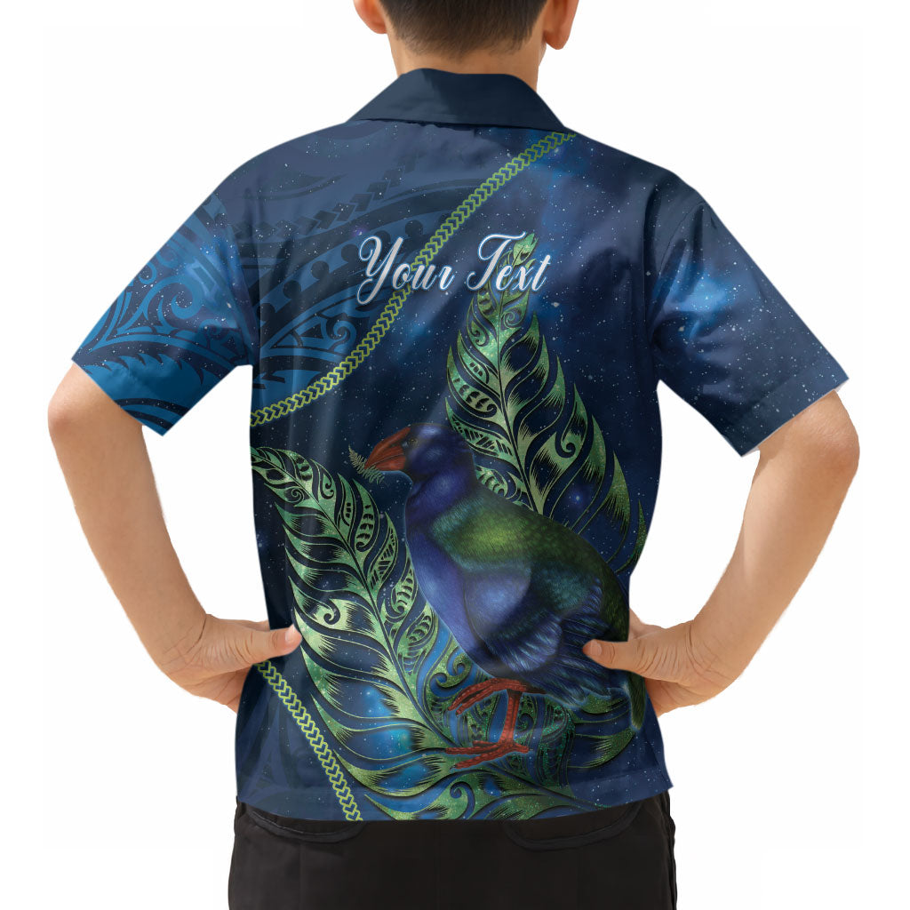 New Zealand Takahe Personalised Kid Hawaiian Shirt Silver Fern Galaxy Polynesian Pattern LT22 - Polynesian Pride