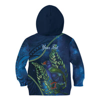 New Zealand Takahe Personalised Kid Hoodie Silver Fern Galaxy Polynesian Pattern