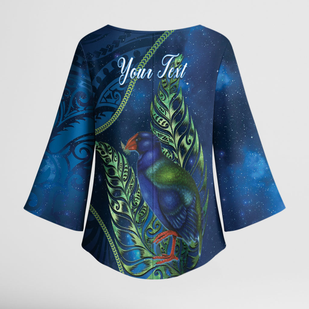 New Zealand Takahe Personalised Kimono Sleeve Blouse Silver Fern Galaxy Polynesian Pattern LT22 - Polynesian Pride